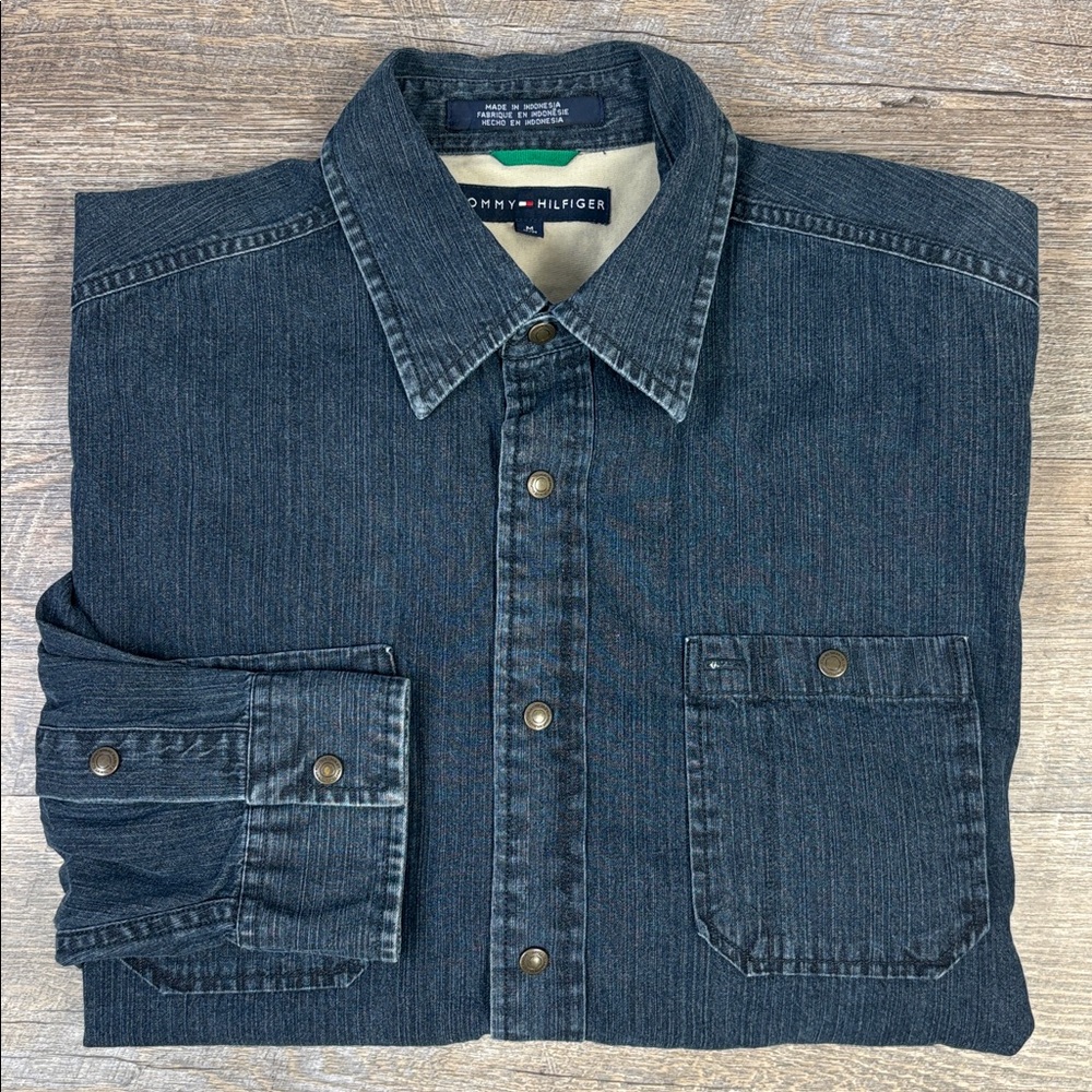 Tommy Hilfiger Men’s Dark Wash Denim Button-Down Shirt Size: Medium